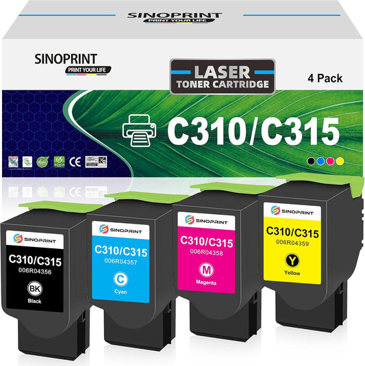 Remanufactured Toner Cartridge Replacement Ink Compatible for Xerox C310 C310DNI C310DNIM C315 C315DNI Printer 006R04356 006R04357 006R04358 006R04359-4Packs