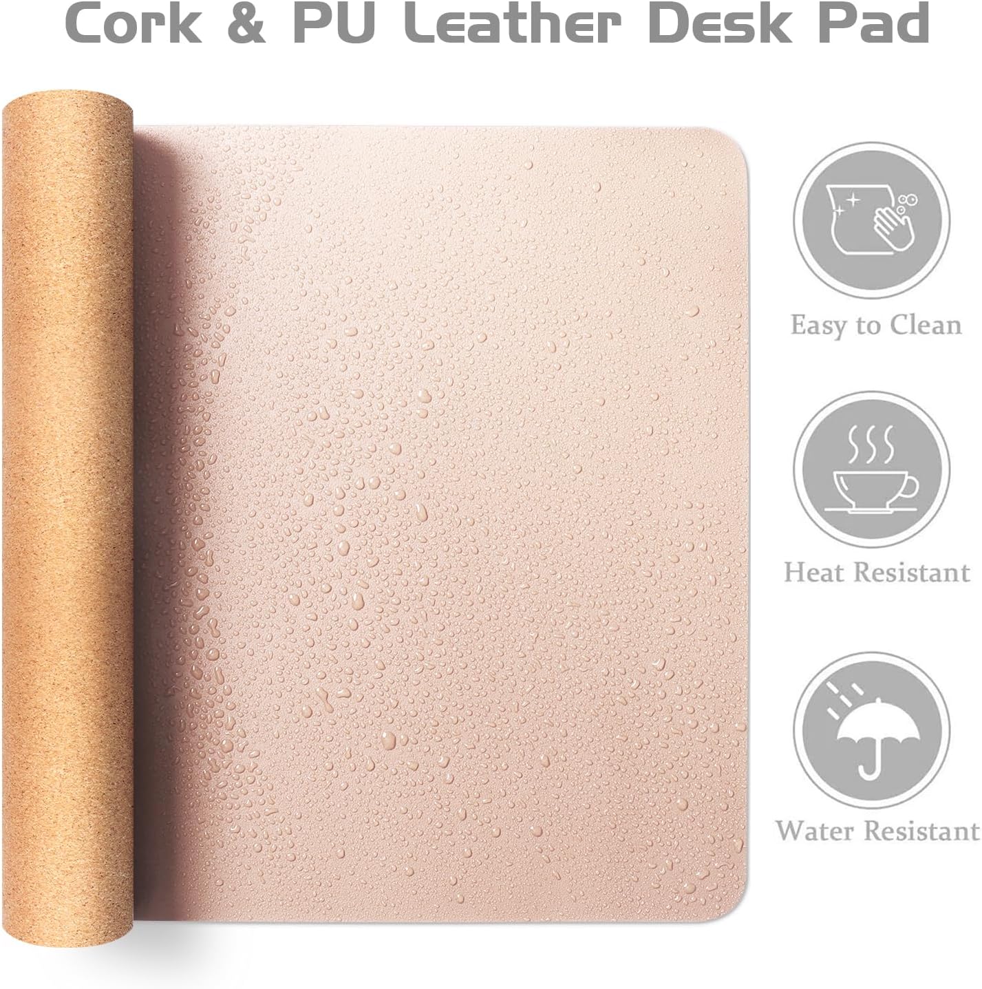 Aothia Double-Sided Desk Pad – 35.4" x 15.7" Leather Desk Mat with Eco Cork Protector, Large Mouse Pad, Waterproof Desk Blotter for Office/Home (Pink)