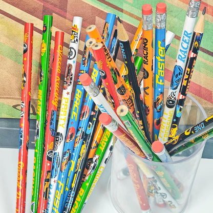 Cinrobiye 100 PCS Racing Car Pencils Race Cars Stationery Pencils Bulk with Eraser for Car Themed Birthday Party Favors Supplies School Classroom Office Giveaways Prizes Carnival Prize Game Gifts