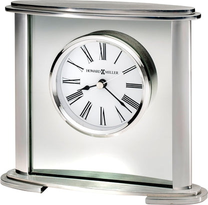 Howard Miller Glenmont Tabletop Alarm Clock – Metal Oval Glass Center, Brushed Silver Finish & Quiet Ticking Roman Numerals, Battery Operated Modern Desk Clock for Home or Office Décor