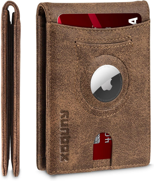 RUNBOX AirTag-Wallet-Mens-Slim-RFID Blocking Wallets Leather with Bill Compartment Air Tag Bifold Card Holder Wallet Gifts for Men Dad