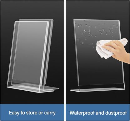Relx Acrylic Sign Holder 8.5 x 11, Slant Back Acrylic Display Stand, Clear Frames Plastic Sign Holder for Store, Restaurant (12 Pack)