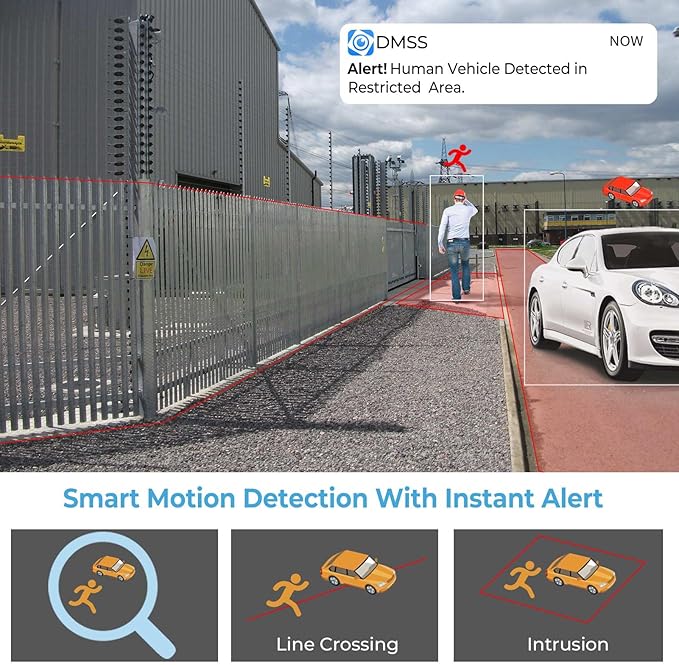 4MP PoE Turret IP Camera Black Starlight 0.006Lux@F1.6 PoE Camera Outdoor, Smart Human/Vehicle Detection, Intrusion Tripwire Alarm, 2.8mm Wide Angle Lens, DMSS & SmartDSS