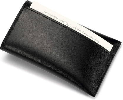 HISCOW Business Card Holder with Flap for Dispensing Cards - Italian Calfskin (Black)