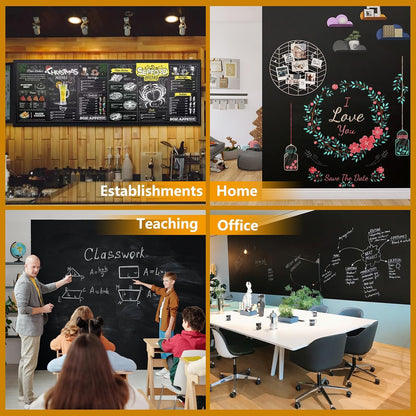 Magnetic Chalkboard Contact Paper with Adhesive, 38" x 19" Magnetic Blackboard Film for Walls, Peel and Stick – Ideal for Office, Classroom, Home. Includes Dustless Chalk, Wiping Cloth, and Magnet