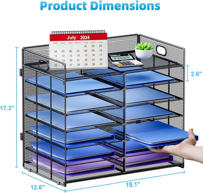 Marbrasse Desktop Literature Organizer, Mesh Paper Organizer, Desk Organizers, File Sorter Mail Center Paper Storage Cabinet Classroom Keepers Mailbox for Office Home School, Black