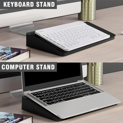 SELEAD Desktop Glass Whiteboard with Storage, Small Dry Erase White Board Computer Pad Keyboard Stand for Home, School, Office Desk Accessories - Black