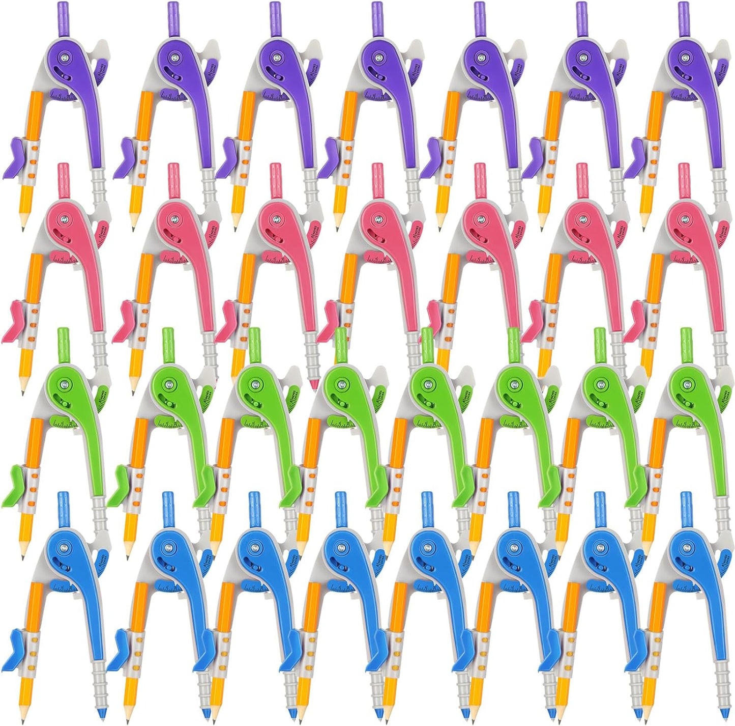 Zonon 100 Pcs Student Math Geometry Compass Tool Classroom Set Bulk 6 Inch Bright Colored Plastic Drawing Compass with Pencils Back to School Supplies for School Home Office