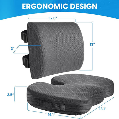 TushGuard Office Chair Cushions with Handles, Back&Seat Cushion, Sciatica & Back Coccyx Tailbone Discomfort Easing Chair Pad, Memory Foam Lumbar Support Pillow for Gaming, Desk, Car (Grey, X-Large)