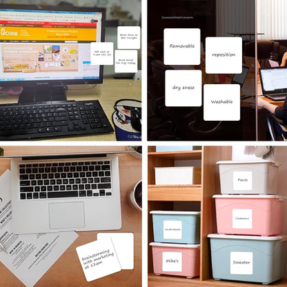 SVNOOC Multi-Use Dry Erase Sticky Notes, Reusable Labels Stickers for Wall Desk Fridge Office Classroom Home All Purpose Use, Removable, White (4 * 4 inches) 12 Pack