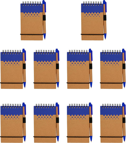DISCOUNT PROMOS 10 Recyclable Spiral Small Notebooks Pack - 60 Lined Pages - Blue