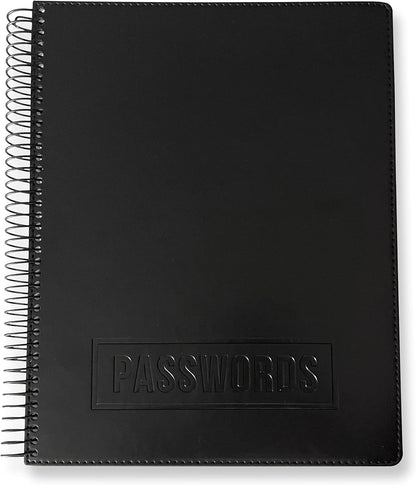 RE-FOCUS THE CREATIVE OFFICE, Executive Password Keeper Book, Black, Flexible Faux-Leather Cover, Spiral Bound