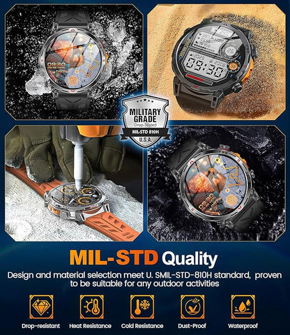Military Smart Watches for Men GPS, 1.56" AMOLED Screen Bluetooth Call, Smartwatch for Android Phones and iPhone, 100+ Sport Modes, 3ATM Waterproof Smart Watch with Compass(Orange & Blue)