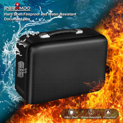 Fireproof Document Box, Hard Shell Fireproof Box, Document Organizer with Lock, Fireproof Water Resistant box, Portable Documents Safe Box for Important Document Certificates, Laptop, Passports, Black