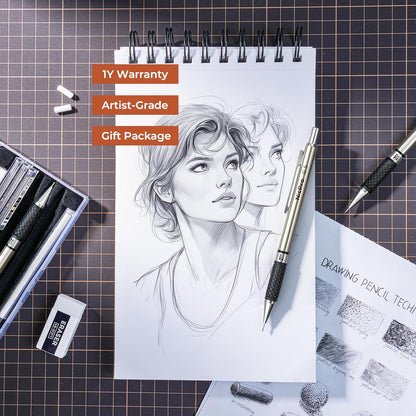 Nicpro RG1000 0.5 mm Art Mechanical Pencil Set in Storage Case, 3 PCS Metal Drafting Pencil Lead Pencil with 6 Tube HB Refills, 3 Erasers, 9 PCS Eraser Refills for Artist Writing, Drawing, Sketching