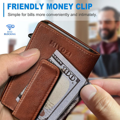 Men Wallet,with Money Clip Coins Pocket ID Window,Slim Front Pocket RFID Blocking Pop-up Card Holder 3.9"x 2.7", Gift Boxed