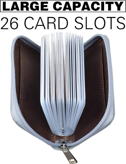 Easyoulife Genuine Leather Credit Card Holder Zipper Wallet With 26 Card Slots