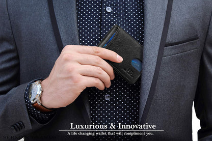 SERMAN BRANDS RFID Blocking Slim Bifold Genuine Leather Minimalist Front Pocket Wallets for Men with Money Clip Thin Mens
