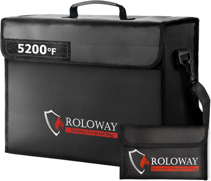 ROLOWAY Large Fireproof Bag 5200℉ Heat Insulated (17 x 12 x 5.8 inches), Fireproof Document Bag for Cash Safe and Document Safe
