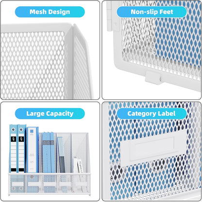 Marbrasse File Organizer for Desk,Desk File Organizer with 5 Vertical Compartments Mesh Magazine File Holder for Office Home School