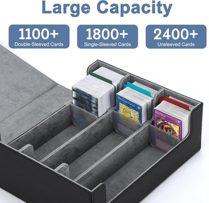 Card Deck Case for Trading Cards 1800+, MTG Card Storage Box, Leather Magnetic Closure Storage Box for Magic Commander, MTG, YuGiOh, PKM and Sports Cards
