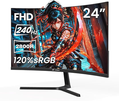 CRUA 24” 240Hz Gaming Monitor, Curved FHD 1920 x 1080P, Support 120% sRGB, AMD FreeSync, Low Motion Blur, Wall Mount Installs Compatible, for Office and Games(HDMI 2.0 & DP 1.4) – Black