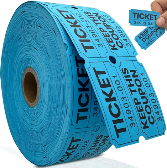 Pm Company 1000 Raffle Tickets Double Roll, 50/50 Blue Raffle Tickets for Events, Carnivals, Fundraisers, Classroom Rewards, and Prizes - Premium Quality