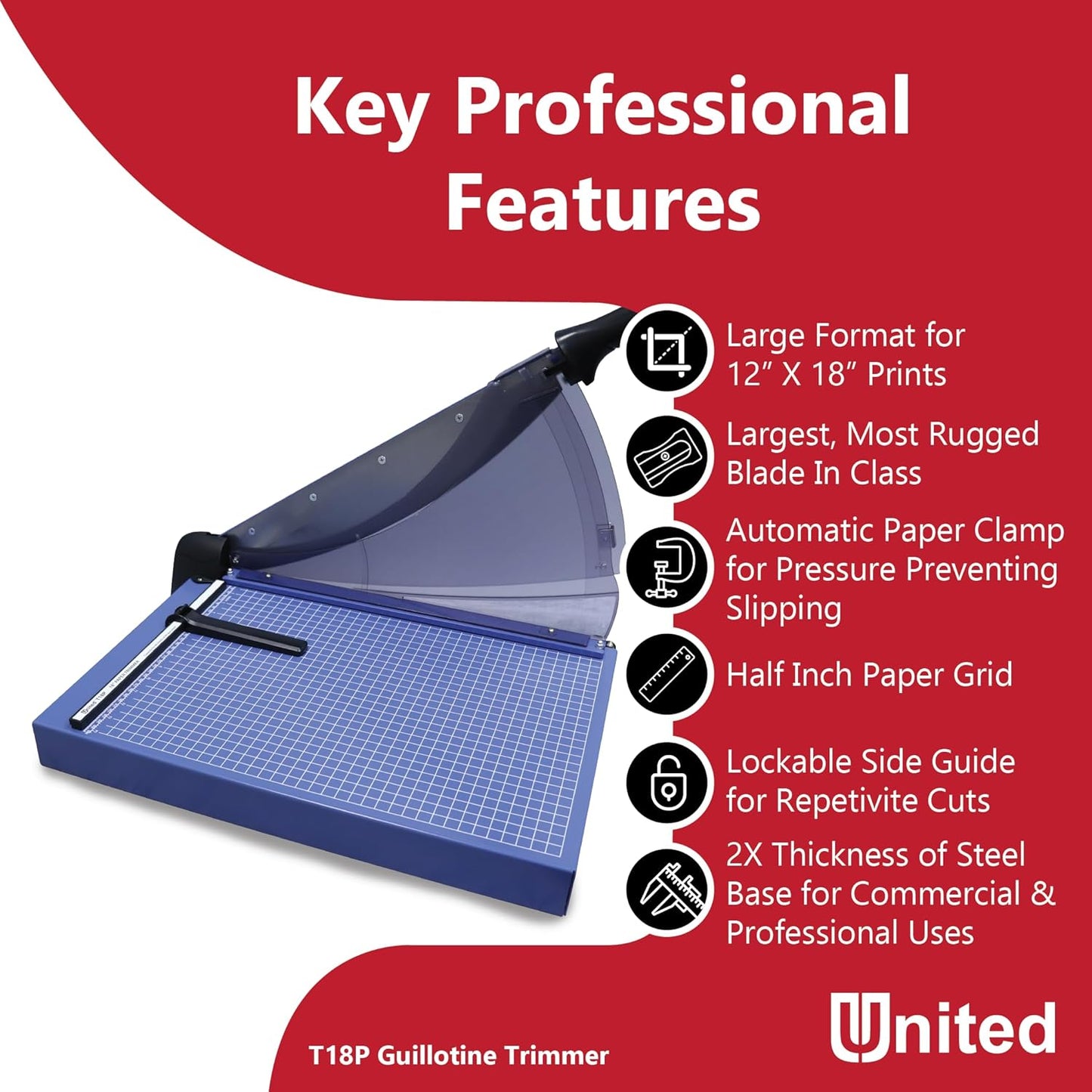 United Office Products T18P Professional Guillotine Paper Trimmer, Sturdy Metal Base, 18" Cut Length, 40 Sheet Capacity, Paper Cutter for Offices, Schools and Crafts