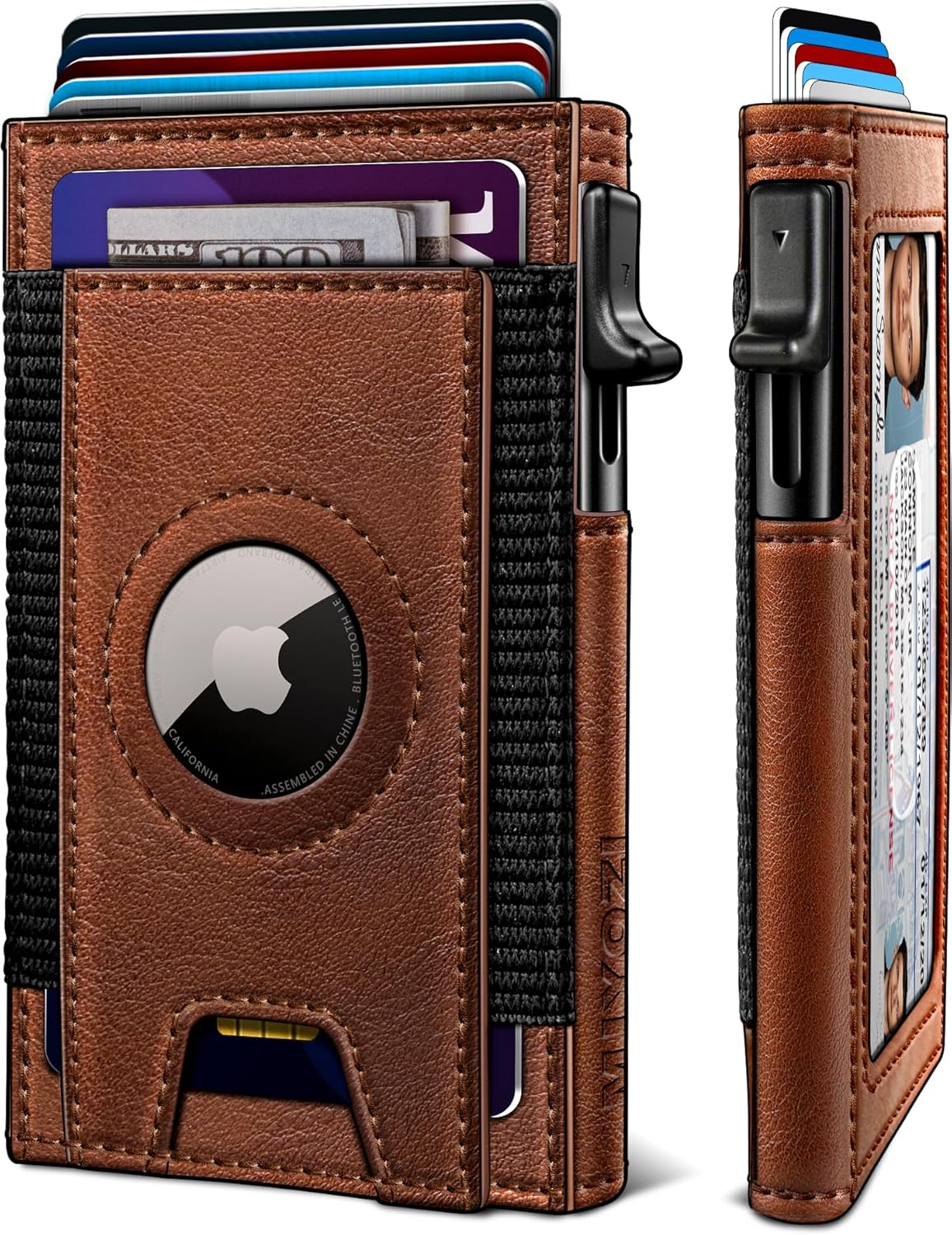 Airtag Wallet for Men, Slim Pop Up Credit Card Holder RFID Blocking Mens Minimalist wallet for 7-9 Cards ID Window, with Gift Box