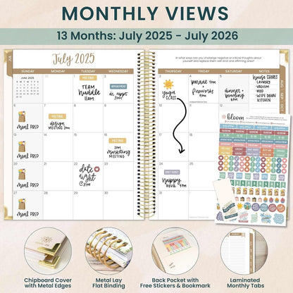 bloom daily planners 2025-2026 Hardcover Academic Year Goal & Vision Planner (July 2025 - July 2026) - Monthly & Weekly Calendar Agenda Organizer - 7.5" x 9" - Spread Kindness Like Wildflowers