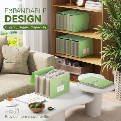 Accordion File Organizer, 13 Pockets Wheat Straw Expanding File Folder, Portable Monthly Paper Bill Tax Receipt Organizer, Letter A4 Size Document Holder with Colorful Tab - Grass Green