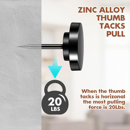 30 Pieces Black Thumb Tacks, Metal Push Pins, Zin Alloy Tacks for Wall, Picture Hanging Hooks, Picture Hangers, Poster Tack, Wall Tacks for Bulletin Boards Decorative