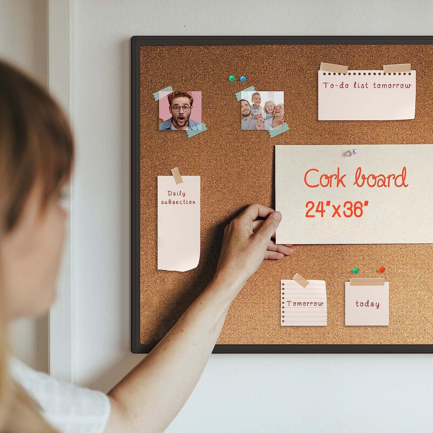 Board2by 2-Pack Cork Board Bulletin Board 24 x 36, Black Aluminium Framed 2 x 3 Corkboard, Office Board for Wall Cork, Large Wall Mounted Notice Pin Board with 32 Push Pins for School, Home & Office