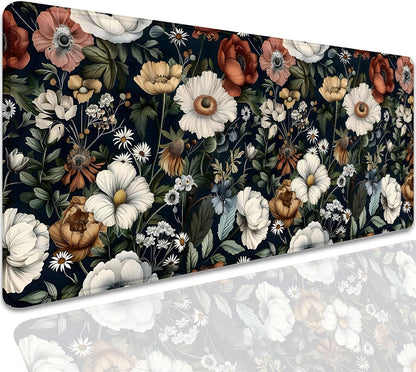 Colorful Flowers Desk Pad Mouse Pad,Daisy Floral Mouse Mat with Stitched Edges,Non-Slip Rubber Base Mousepad for Office PC Keyboard Laptop and Home Work Desk Mat(27.5X11.8 in)