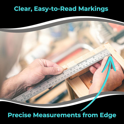 NOKKO Metal Ruler 12 Inch - Pack of 10 - Measuring Set of 12-Inch / 30 cm Stainless Steel Rulers with Imperial & Metric Measurements & Conversion Table - Metal Straight Edge Ruler for Cutting