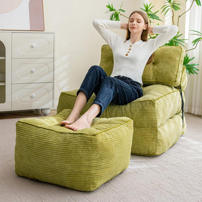 HIGOGOGO Square Stuffed Pouf Ottoman, Corduroy Poufs with Foam Chunk Filling, Furry and Fluffy Pouf Foot Stool Storage Ottoman, 21 X 21 Floor Poufs Foot Rest for Living Room, Green