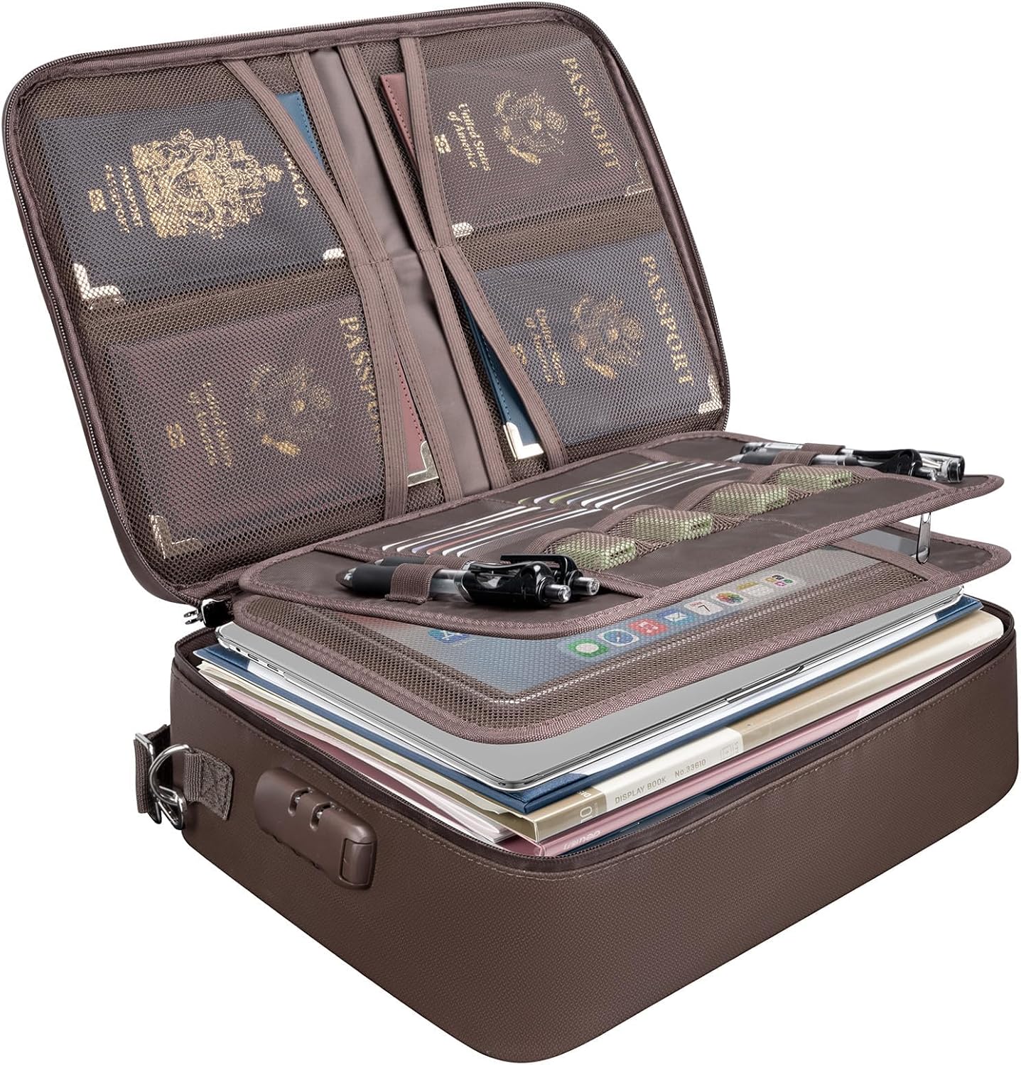 BALEINE Fireproof Document Box with Lock, Portable Fireproof Document Bag Waterproof Fire Proof File Boxes for Documents, File Organizer Box for Important Paperwork (Brown, 15''x11''x4'')