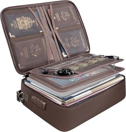 BALEINE Fireproof Document Box with Lock, Portable Fireproof Document Bag Waterproof Fire Proof File Boxes for Documents, File Organizer Box for Important Paperwork (Brown, 15''x11''x4'')