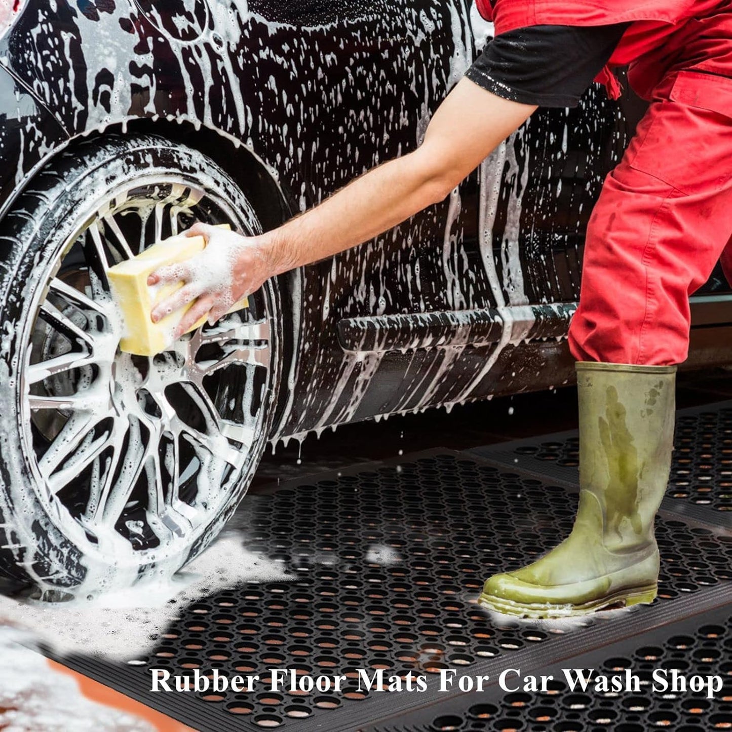 Anti Fatigue Outdoor Rubber Floor Mat 2 Pack Commercial Restaurant Kitchen Mats for Floors Non-Slip Bar Floor Mats Rubber Door mat Drainage Mats Utility Garage Use 36" x 60" Black