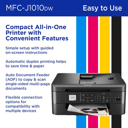 Brother MFC-J1010DW Wireless Color Inkjet All-in-One Printer, Duplex Printing, Mobile & Cloud Print, Compact Design, 1.8" Color Display, Works with Alexa