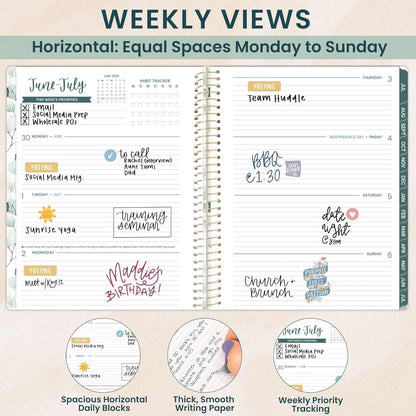 bloom daily planners 2025-2026 (8.5" x 11") Academic Year Day Planner (July 2025 - July 2026) - Weekly & Monthly Dated Agenda Organizer with Stickers & Tabs - Boho Greenery