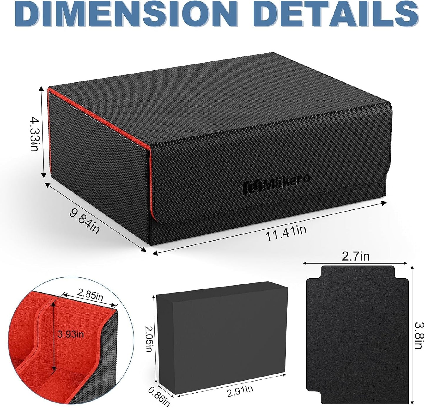 Mlikero Card Deck Case, 1800+ Trading Card Storage Box with 10 Dividers and 3 Foam Stoppers, Leather Magnetic Closure Commander Deck Box Fit for YuGiOh, MTG and Sport Cards(Black&Red)