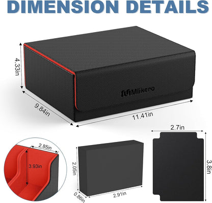 Mlikero Card Deck Case, 1800+ Trading Card Storage Box with 10 Dividers and 3 Foam Stoppers, Leather Magnetic Closure Commander Deck Box Fit for YuGiOh, MTG and Sport Cards(Black&Red)
