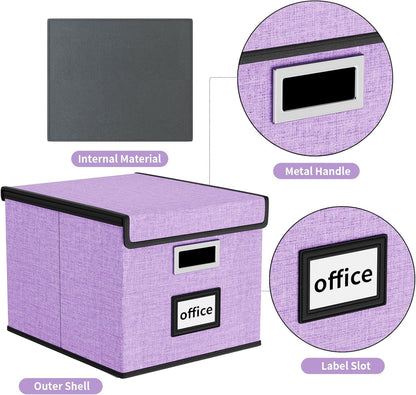 Decorative File Organizer Storage Boxes with Lid, Huolewa Linen Hanging Filing & Storage Box with Plastic Slide for Office/Decor/Home, Universal Hanging Filing Organization Box for Letter/Legal Folder