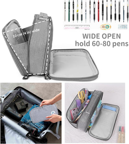 Pencil Case Pen Bag Holder Pouch Large Handle Big Capacity Desk Organizer Storage Marker Box Stationary Makeup Cosmetic Double Zippers for School Office Students Teen