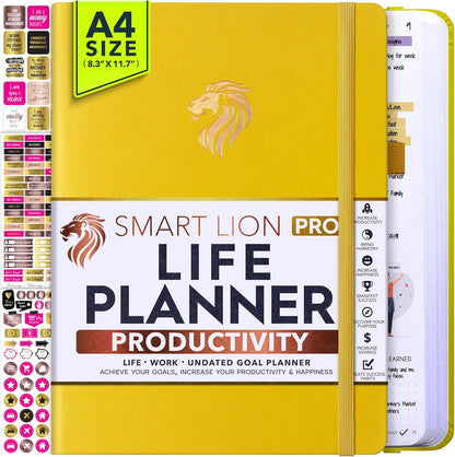 Life Planner - Undated Daily, Weekly & Monthly Planner with Budget Section | A 12 Month Journey to Increase Productivity & Happiness | Life Organizer & Gratitude Journal - Horizontal Format