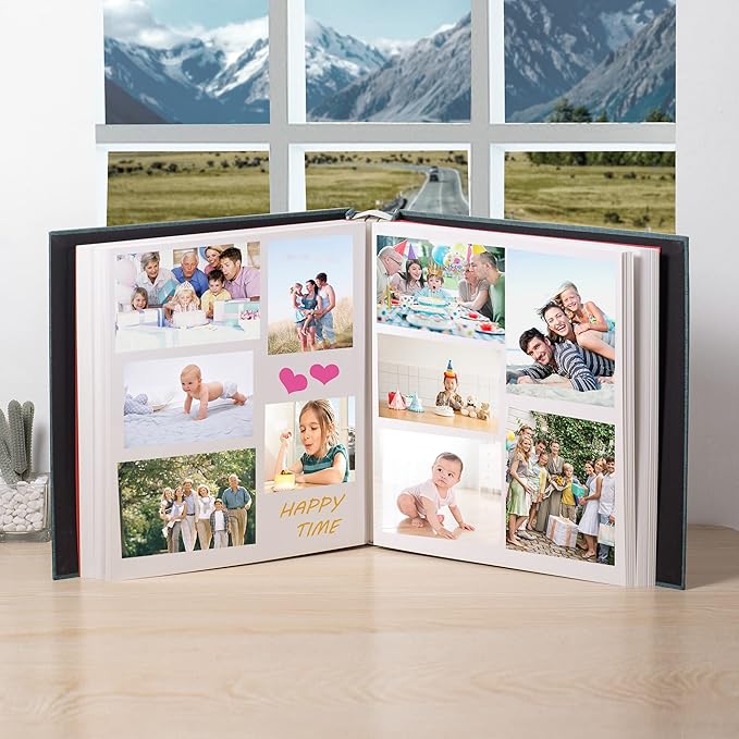 Large Photo Album Self Adhesive 4x6 5x7 3x5 8.5x11 Scrapbook Magnetic Album DIY Scrap Book Length 13 x Width 12.8 (Inches) 120 Sticky Pages Linen Cover DIY Photo Album (Dark Green)