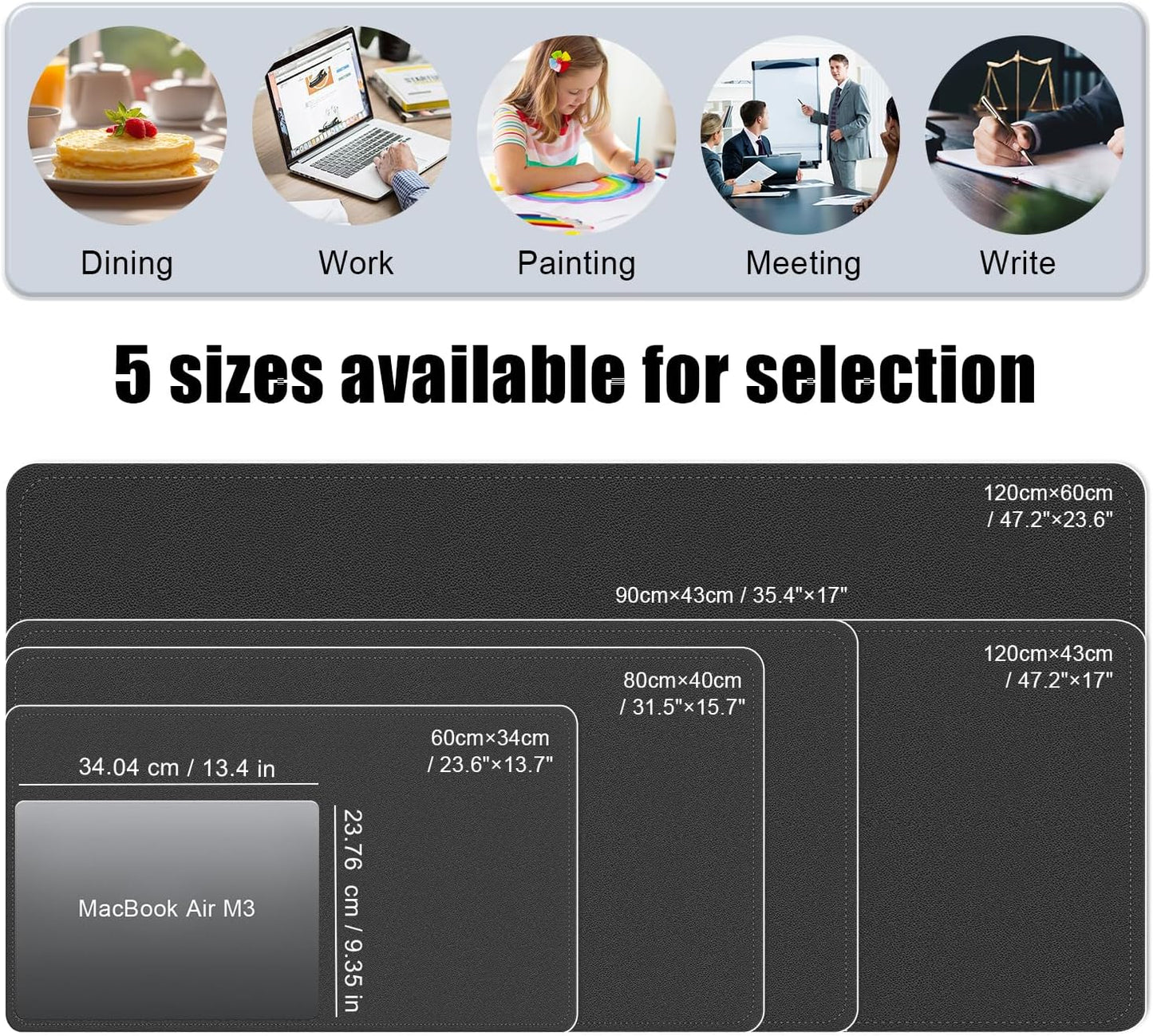 Dual-Sided Desk Pad, Natural Cork & PU Leather Mouse Pad for Desk, Desk Pad Protector, Non-Slip Desk Mat for Office and Home Work, (Black, 23.6" x 13.7")