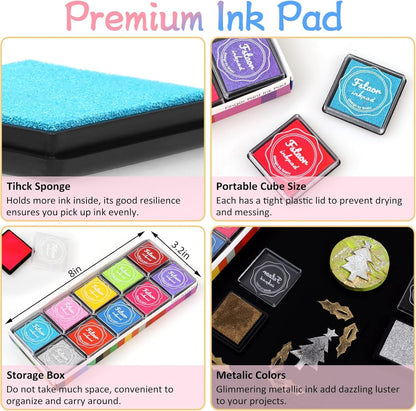 MOYBMG 20 Colors Washable Ink Pads for Kids Rubber Stamps, Fingerprint Crafts Stamp Pad for Kids, Paper, Scrapbook, Fabric, Wood (Pack of 20)