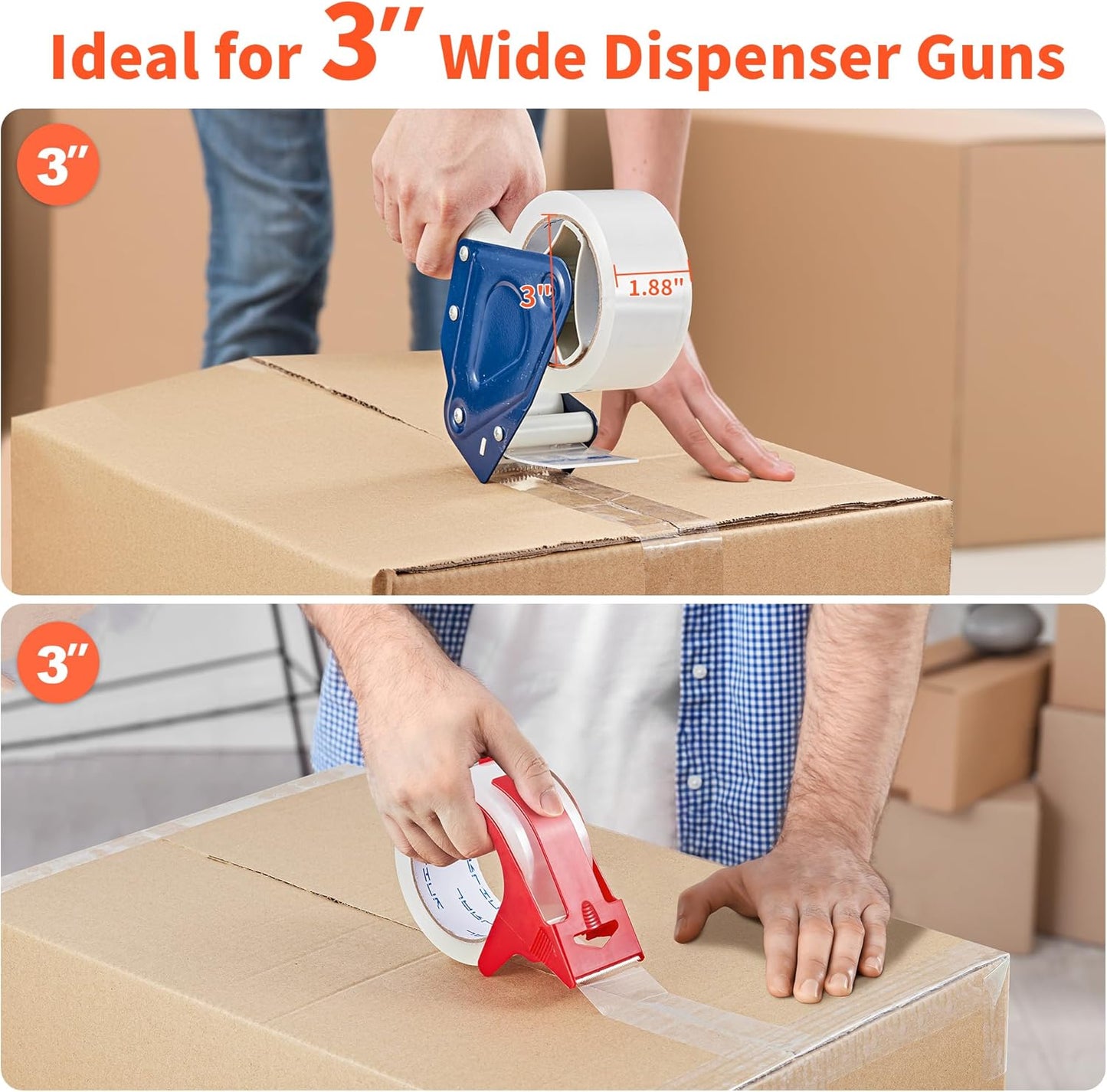 JARLINK 12 Rolls Clear Packing Tape with 2 Dispensers, Heavy Duty Packaging Tape Refills for Shipping Packaging Mailing, 2.7mil Thick, 1.88 inches Wide, 55 Yards Per Roll, 660 Total Yards